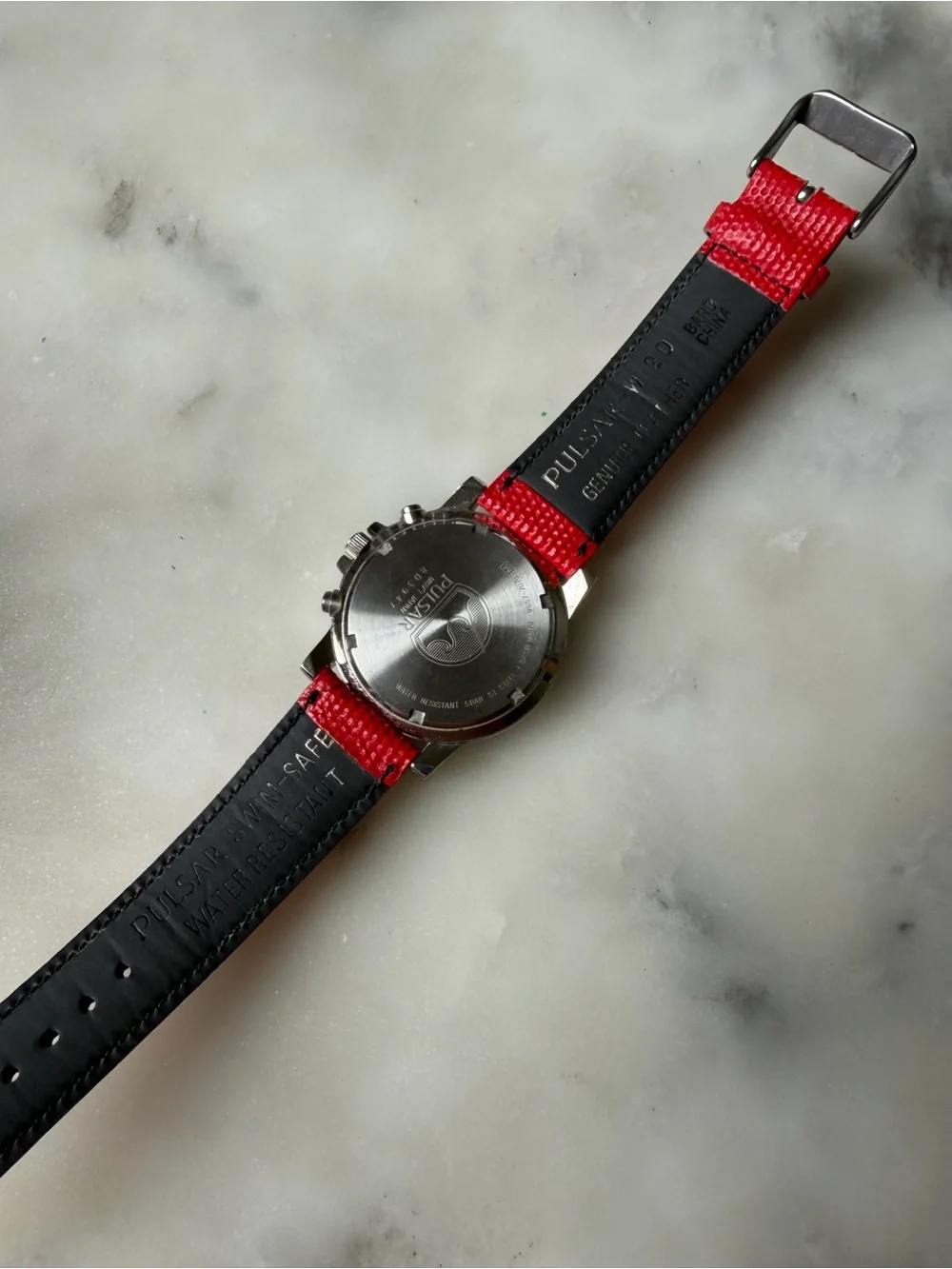 Pulsar Red Strap Men's Chronograph with Black Dial